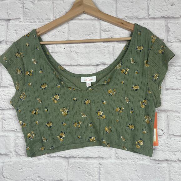J4525 Colsie Green Floral Cropped Top size XL - Picture 1 of 6